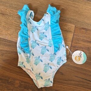 Caden Lane Blue and White Kids Swim One Piece